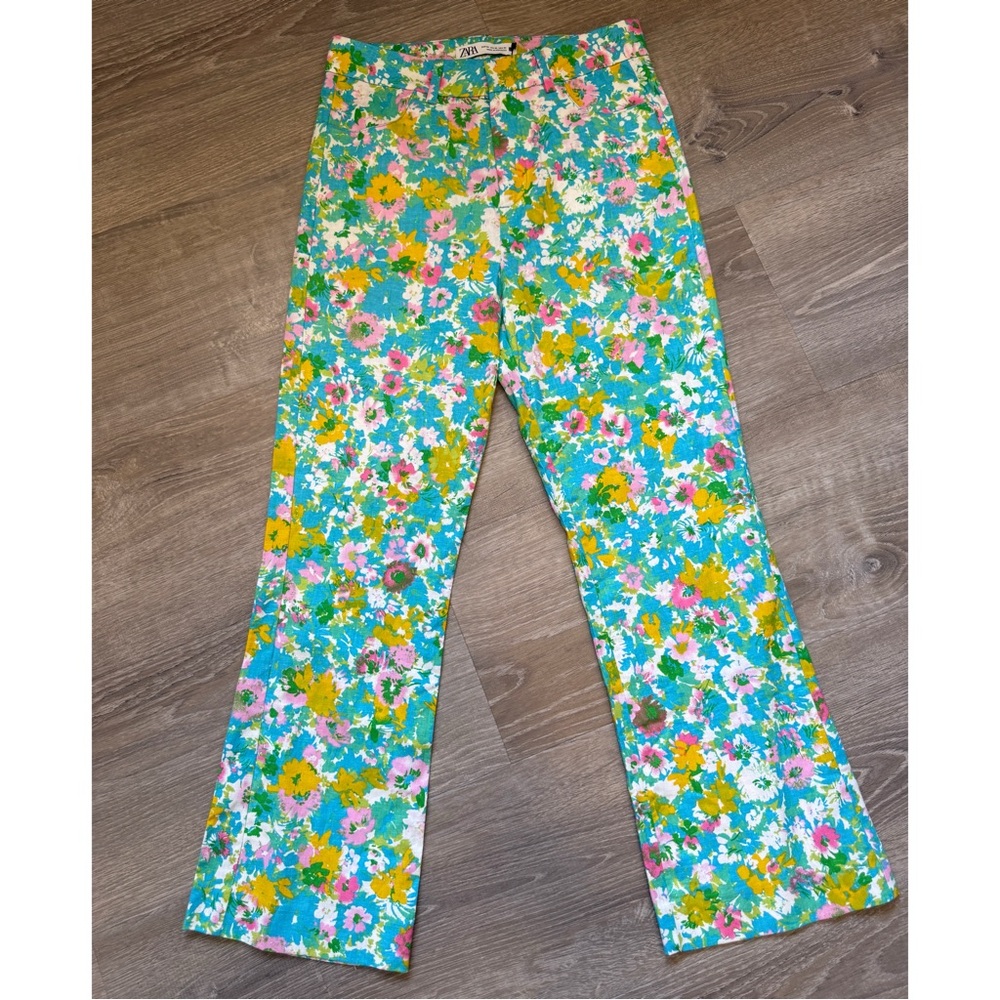 Zara Multicolor Floral Cropped Pants-Size 2-NWT - Picture 7 of 15